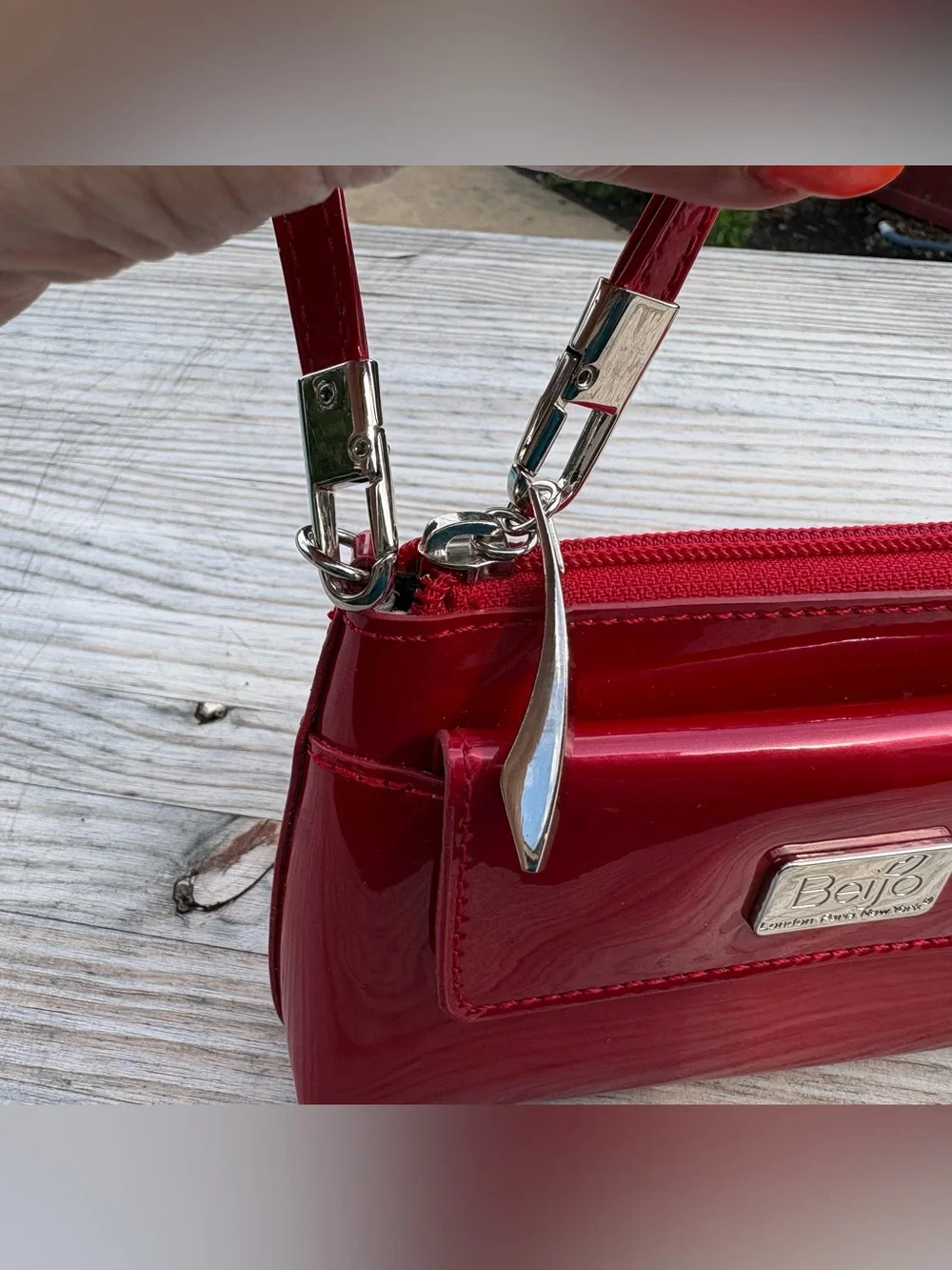 Beijo Shiny Red Patent Wristlet, Crossbody, Shoulder Purse Mini